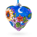 Moonlit Floral Meadow Heart Glass Ornament