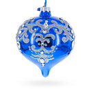Blue Jeweled Silver Scroll Onion-Shape Finial Glass Christmas Ornament