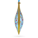 Blue and Gold Jeweled Vine Elongated Pointed Teardrop Finial Glass Christmas Ornament