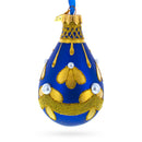 Gold Pattern on Blue Waterdrop Finial Glass Christmas Ornament