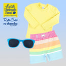 RuggedButts Baby Rainbow Stripe  Swim Trunks & Rash Guard with Roshambo Blue Sunglasses