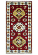 Runner 2x4 Red and Ivory Wool Hand Knotted traditional Persian Vintage Southwestern Kazak | TRDCP29824