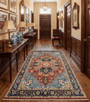 Rust And Blue Traditional Medallion Hand Knotted Wool Area Rug