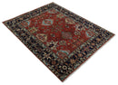 Rust, Blue and Beige Hand Knotted Antique 8x10 Traditional Wool Rug
