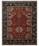 Rust, Blue and Beige Hand Knotted Antique 8x10 Traditional Wool Rug