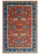 Rust, Blue and Beige Hand Knotted Oriental Oushak Multi Size wool Area Rug