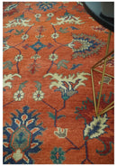 Rust, Blue and Beige Hand Knotted Oriental Oushak Multi Size wool Area Rug