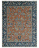 Rust, Blue and Silver Hand Knotted Traditional Multi Size Oushak Wool Area Rug