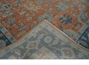 Rust, Blue and Silver Hand Knotted Traditional Multi Size Oushak Wool Area Rug