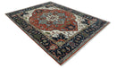 Rust, Ivory and Blue Fine Hand Knotted Traditional Heriz 9x12 wool area rug
