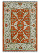 Rust, Ivory and Olive hand knotted 2x3 Oriental Oushak Wool Area Rug