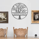 Family Tree Name Sign - 3 Sizes - Metal Personalized Last Name Signs for Wall or Door Decor