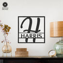 Fullerton Square Monogram - 2 Sizes - Metal Personalized Last Name with Monogram Sign