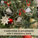 Personalized Pet Ornaments - Set of 2 - Custom Dog or Cat Christmas Tree Ornaments