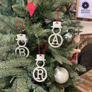 Snowman Ornament Monogram 5 pack - Personalized Christmas Snowman Decor