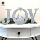 Joy Nativity - 4 Sizes - Metal Stand Up Joy Sign with Christmas Manger Scene