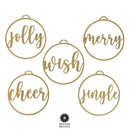 Jolly Christmas Ornaments - 5 pack - Metal Christmas Tree Ornaments