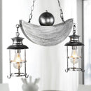Rustic antique brass & aged silver island lamp kitchen moon pendant