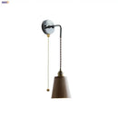 Rustic ash wood led wall light with pull chain – bedroom lamp