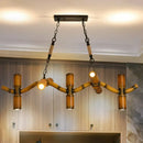 Rustic bamboo and metal brown island lighting fixture dining room