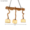 DecorBites™ Lodge Style Island Pendant Light with 3 Fabric Dome Shades and Beige Hemp Rope