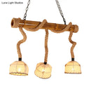 Rustic bamboo linear island pendant light kitchen rope chandelier