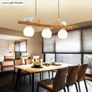Rustic bamboo & white glass dome island light fixture dining room white bird deco