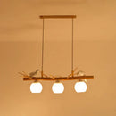 Rustic bamboo & white glass dome island light fixture dining room white bird deco