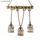 Rustic black birdcage ceiling light with jute rope for dining room
