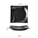 Rustic black ceramic sushi plate and bowl set dining room gold accent