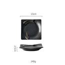 Rustic black ceramic sushi plate and bowl set dining room gold accent