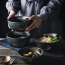 Rustic black ceramic sushi plate and bowl set dining room gold accent