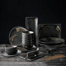 Rustic black ceramic sushi plate and bowl set dining room gold accent