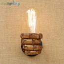 Rustic black & coffee hand wall light pair bedroom wood sconce