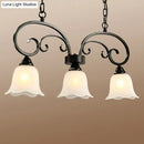 Rustic black floral swirls frosted white island lamp kitchen light