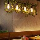 DecorBites™ Black Metal 4-Light Linear Island Lamp with Hanging Artificial Plant - Lodge Style