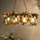 DecorBites™ Black Metal 4-Light Linear Island Lamp with Hanging Artificial Plant - Lodge Style