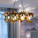 DecorBites™ Black Metal 4-Light Linear Island Lamp with Hanging Artificial Plant - Lodge Style