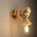 Rustic brass hand shape wall lamp bedroom hemp rope light