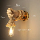 Rustic brass hand shape wall lamp bedroom hemp rope light