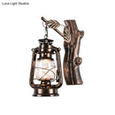 Rustic brass oil lantern wall sconce corridor branch light