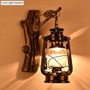 Rustic brass oil lantern wall sconce corridor branch light
