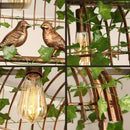 Rustic bronze green leaf bird cage chandelier dining room light