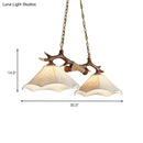 DecorBites™ Traditional Bell Ceiling Lamp: 2-Bulb Bedroom Island Light Fixture with Antler Arm in Flaxen Fabric