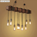 Rustic brown finish wood beam light fixture dining room pendant