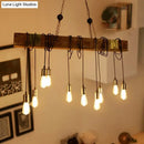 Rustic brown finish wood beam light fixture dining room pendant