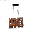 DecorBites™ Wooden Rectangle Restaurant Island Chandelier Pendant with Hollow Out Design - Brown, 2/3 Bulbs, Countryside Style