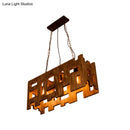 DecorBites™ Wooden Rectangle Restaurant Island Chandelier Pendant with Hollow Out Design - Brown, 2/3 Bulbs, Countryside Style