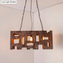 DecorBites™ Wooden Rectangle Restaurant Island Chandelier Pendant with Hollow Out Design - Brown, 2/3 Bulbs, Countryside Style