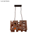 DecorBites™ Wooden Rectangle Restaurant Island Chandelier Pendant with Hollow Out Design - Brown, 2/3 Bulbs, Countryside Style